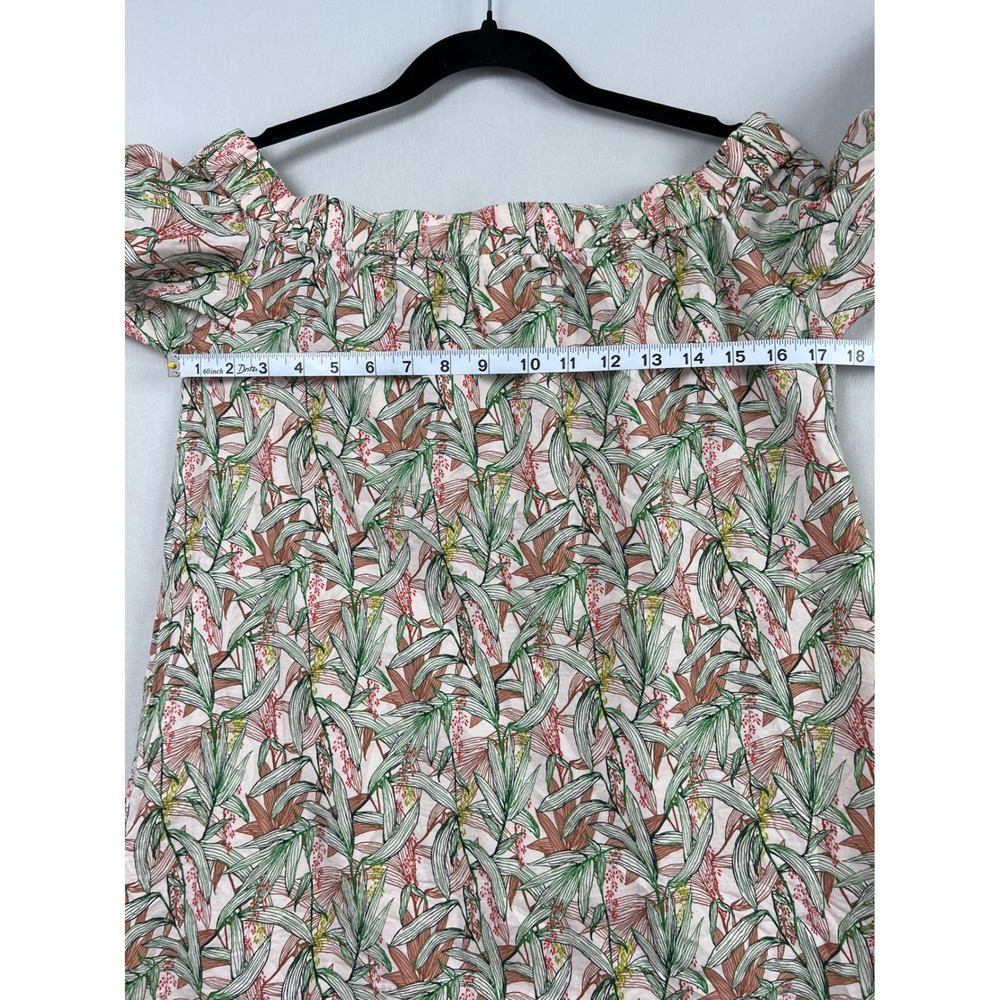 H&M Shift Dress Womens 2 Pink Green Botanical Tropical Off Shoulder Cotton Mini - Picture 7 of 10